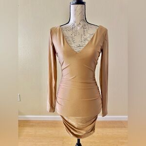 Tiger Mist Elegant Gold Long Sleeve Mini Dress Size S